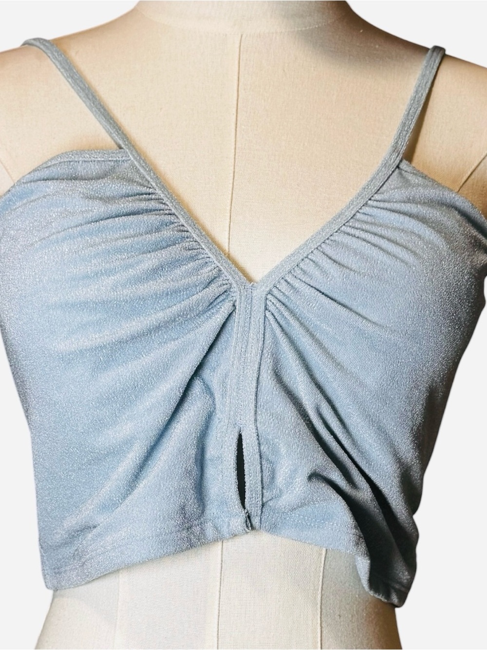 NWT Sanctuary Shimmer Ruched Keyhole Longline Bralette Swim Top Ice Blue L